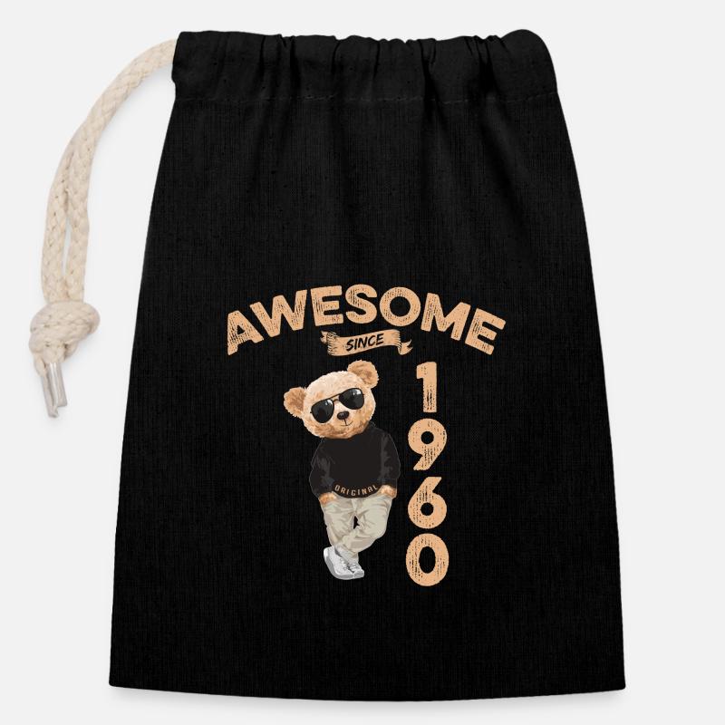 1960's Birthday Cool Teddy Bear Awesome since - Closable cotton gift bag (14x20cm) - black