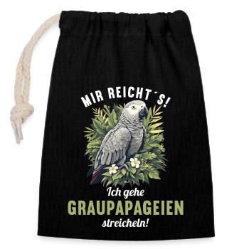 Graupapageien Graupapagei - Verschließbarer Geschenkbeutel aus Baumwolle (14x20cm) - Schwarz - Vorne