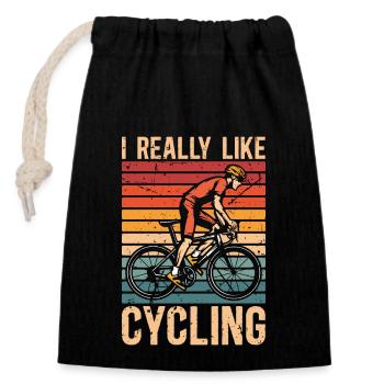 Cyclist I Really Like Cycling Retro Loves Cycling - Verschließbarer Geschenkbeutel aus Baumwolle (14x20cm) - Schwarz - Vorne