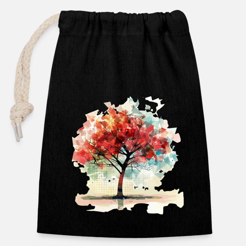 Pixeltree 1 - Sac cadeau en coton avec cordon (14 x 20 cm) - noir