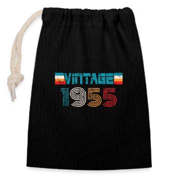 1955 Birthday Vintage - Closable cotton gift bag (14x20cm) - black - Front