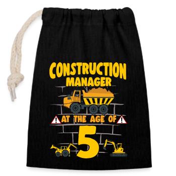 Fête de construction 5e anniversaire Camion de 5 ans - Sac cadeau en coton avec cordon (14 x 20 cm) - noir - Devant