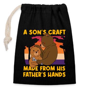 L’artisanat d’un fils fabriqué à partir des mains de son père - Sac cadeau en coton avec cordon (14 x 20 cm) - noir - Devant