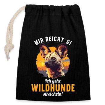 Wildhunde Wildhund - Verschließbarer Geschenkbeutel aus Baumwolle (14x20cm) - Schwarz - Vorne