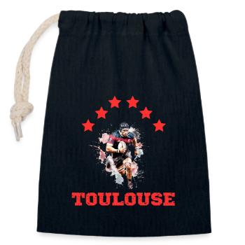 Toulouse Rugby 6 étoiles Champion Europe - Sac cadeau en coton avec cordon (14 x 20 cm) - bleu marine - Devant
