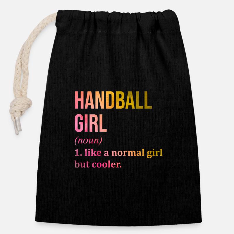 Handball - Verschließbarer Geschenkbeutel aus Baumwolle (14x20cm) - Schwarz