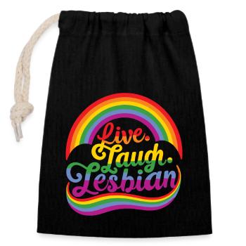 Live Laugh Lesbian Lesbian Pride LGBTQ+ Pride Mont - Sac cadeau en coton avec cordon (14 x 20 cm) - noir - Devant