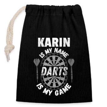 Namensshirt für Darts und Dart-Fan Karin, Vintage - Verschließbarer Geschenkbeutel aus Baumwolle (14x20cm) - Schwarz - Vorne