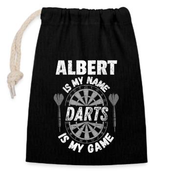 Darter Albert, personalisiertes Dart-Fan-Design - Verschließbarer Geschenkbeutel aus Baumwolle (14x20cm) - Schwarz - Vorne
