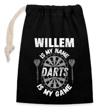 Dart-Fan, Dartspieler Willem personalisiert - Verschließbarer Geschenkbeutel aus Baumwolle (14x20cm) - Schwarz - Vorne