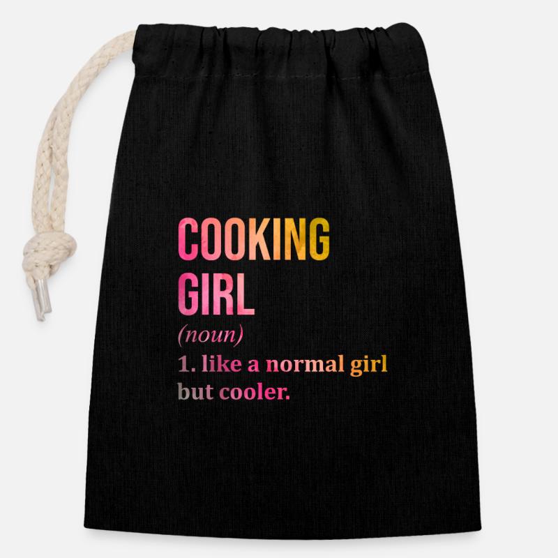 cuisine - Sac cadeau en coton avec cordon (14 x 20 cm) - noir