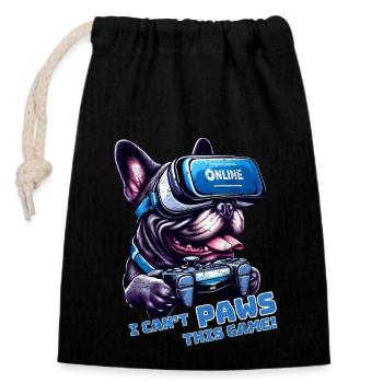 French Bulldog dog online VR gaming - Closable cotton gift bag (14x20cm) - black - Front