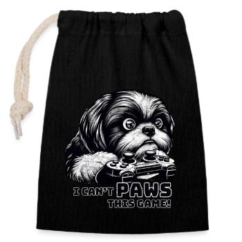 ShihTzu lover, computer game freak, gamers - Closable cotton gift bag (14x20cm) - black - Front