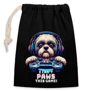 Nerds du jeu, amateurs de chiens Shih Tzu - Sac cadeau en coton avec cordon (14 x 20 cm) - noir - Devant