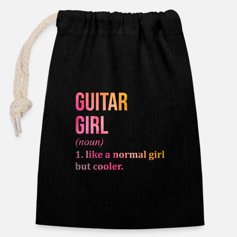 Guitar - Closable cotton gift bag (14x20cm) - black
