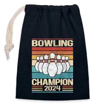 Champion de bowling 2024 - Design rétro - Sac cadeau en coton avec cordon (14 x 20 cm) - bleu marine - Devant