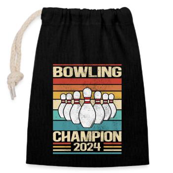 Bowling Champion 2024 - Retro Design - Verschließbarer Geschenkbeutel aus Baumwolle (14x20cm) - Schwarz - Vorne