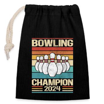 Design Für Bowling Champion Gewinner 2024 - Retro - Verschließbarer Geschenkbeutel aus Baumwolle (14x20cm) - Schwarz - Vorne