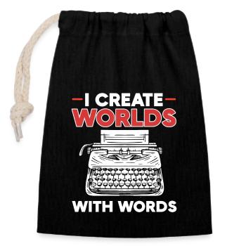 Author - Closable cotton gift bag (14x20cm) - black - Front