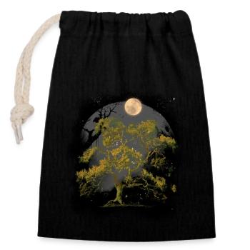 Pleine Lune Forêt Amoureux de la Nature - Sac cadeau en coton avec cordon (14 x 20 cm) - noir - Devant