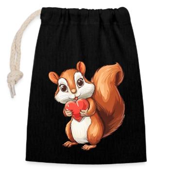 Adorable Squirrel Holding Heart - Cute Woodland - Closable cotton gift bag (14x20cm) - black - Front