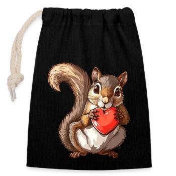 Écureuil mignon tenant un coeur rouge Illustration - Sac cadeau en coton avec cordon (14 x 20 cm) - noir - Devant