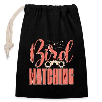 Bird Watching Ornithologist Birding Birdwatcher - Closable cotton gift bag (14x20cm) - black - Front