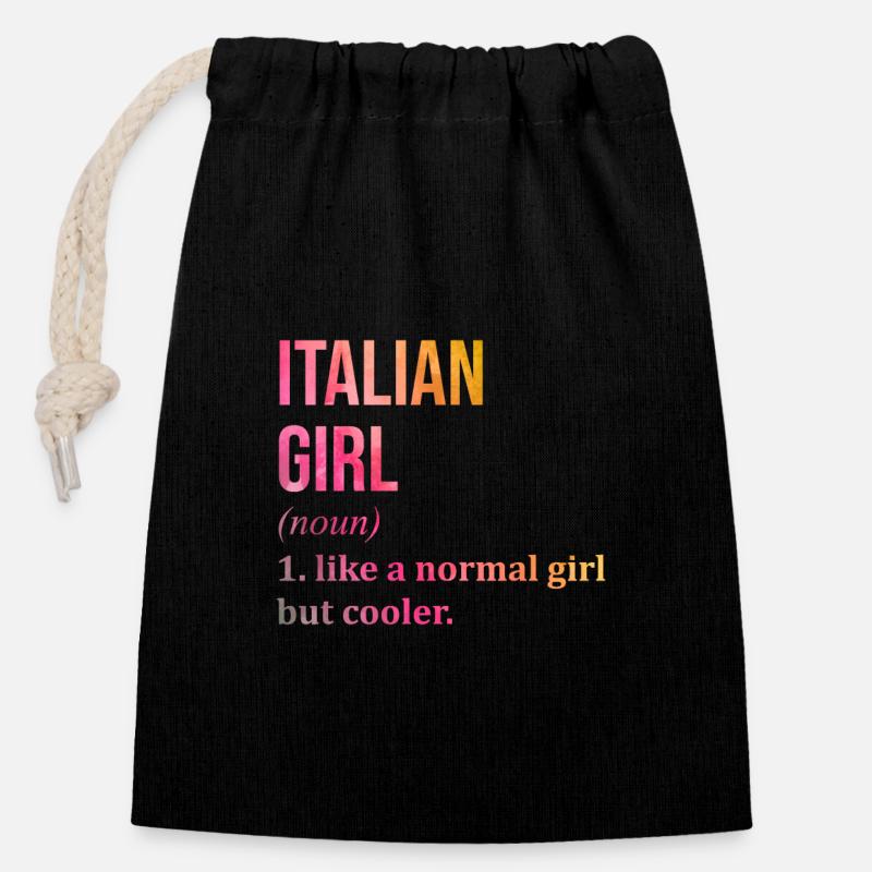 Italie - Sac cadeau en coton avec cordon (14 x 20 cm) - noir