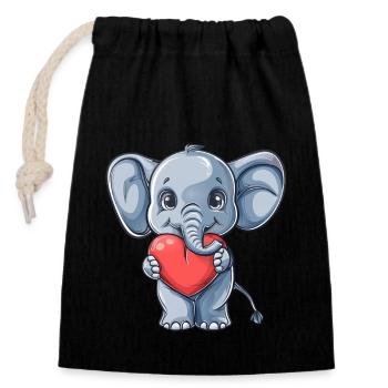 Cute Elephant Holding Heart Illustration for - Verschließbarer Geschenkbeutel aus Baumwolle (14x20cm) - Schwarz - Vorne