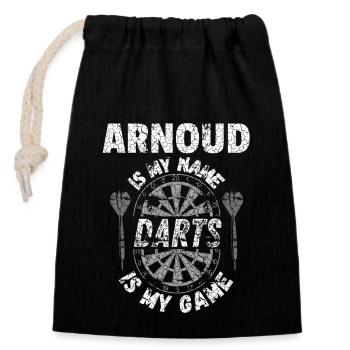 Personalisiertes Darts T-Shirt für Arnoud - Verschließbarer Geschenkbeutel aus Baumwolle (14x20cm) - Schwarz - Vorne