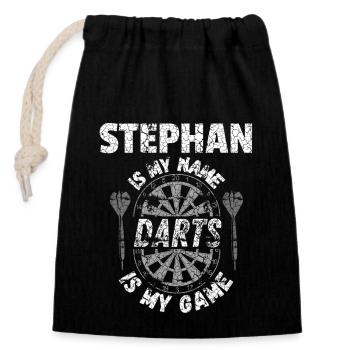 Personalisiertes Darts T-Shirt für Stephan - Verschließbarer Geschenkbeutel aus Baumwolle (14x20cm) - Schwarz - Vorne
