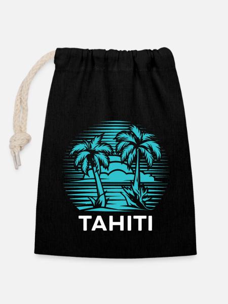 Tahiti, Polynésie française - Sac cadeau en coton avec cordon (14 x 20 cm) - noir
