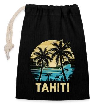 Tahiti, Polynésie française - Sac cadeau en coton avec cordon (14 x 20 cm) - noir - Devant