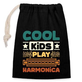 Harmonicist children Cool kids play harmonica - Closable cotton gift bag (14x20cm) - black - Front