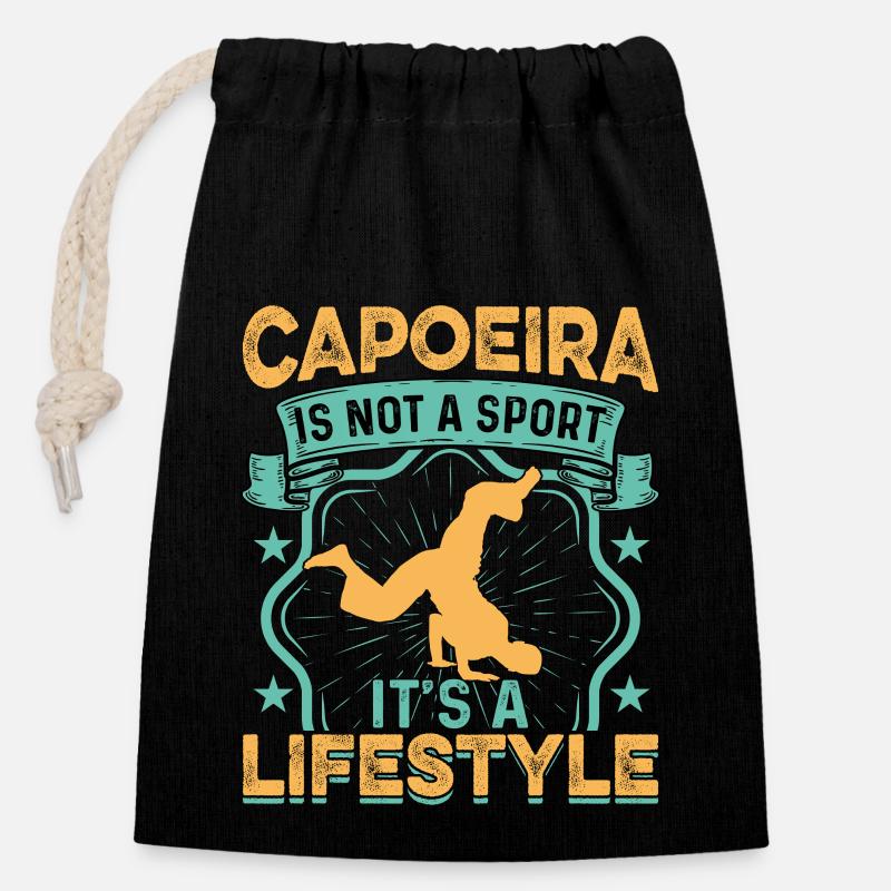 La capoeira, ce n’est pas un sport, c’est un mode de vie - Sac cadeau en coton avec cordon (14 x 20 cm) - noir