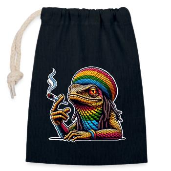 Lézard fumant du cannabis - Sac cadeau en coton avec cordon (14 x 20 cm) - bleu marine - Devant