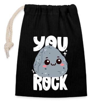You rock! Stone pun - Closable cotton gift bag (14x20cm) - black - Front