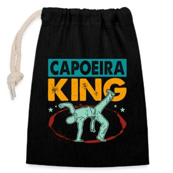 Capoeira König - Verschließbarer Geschenkbeutel aus Baumwolle (14x20cm) - Schwarz - Vorne