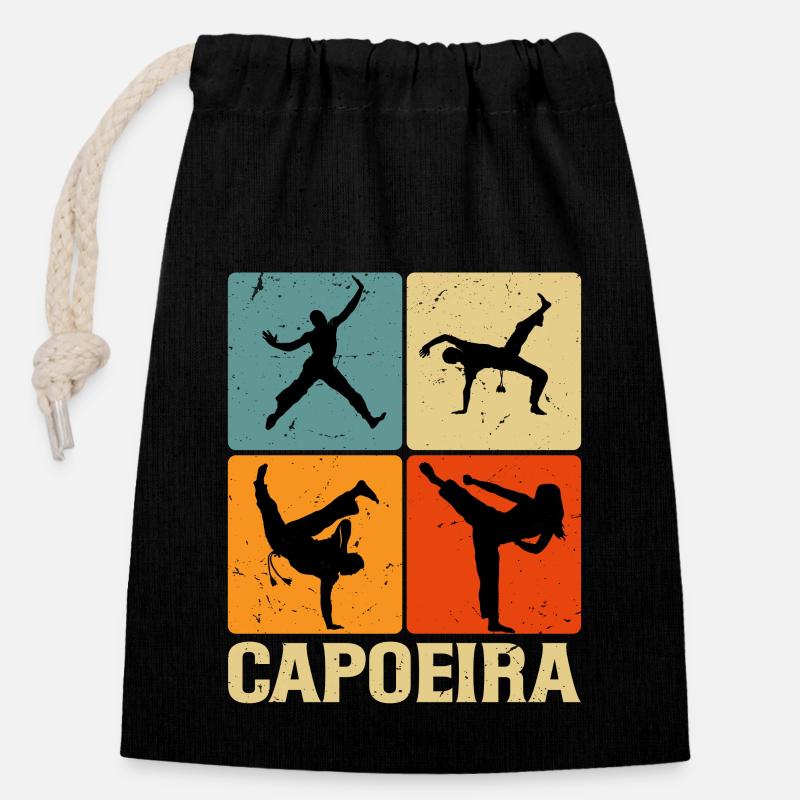 Capoeira - Verschließbarer Geschenkbeutel aus Baumwolle (14x20cm) - Schwarz