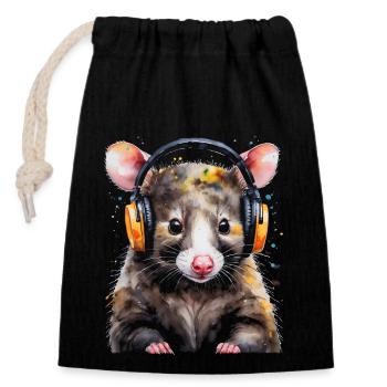 Casque Opossum Imprimé de conception animale colorée - Sac cadeau en coton avec cordon (14 x 20 cm) - noir - Devant