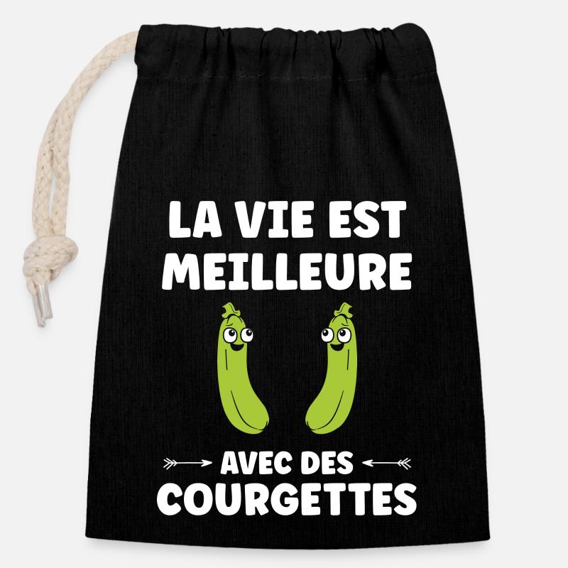 courgette - Sac cadeau en coton avec cordon (14 x 20 cm) - noir
