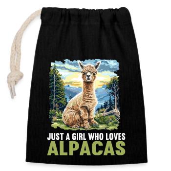 Alpaca Alpakas Alpaka - Verschließbarer Geschenkbeutel aus Baumwolle (14x20cm) - Schwarz - Vorne