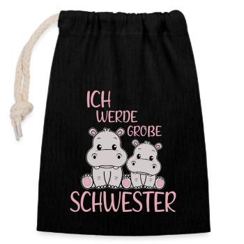 Bald Große Schwester Verkünden Süße Nilpferd Babys - Verschließbarer Geschenkbeutel aus Baumwolle (14x20cm) - Schwarz - Vorne