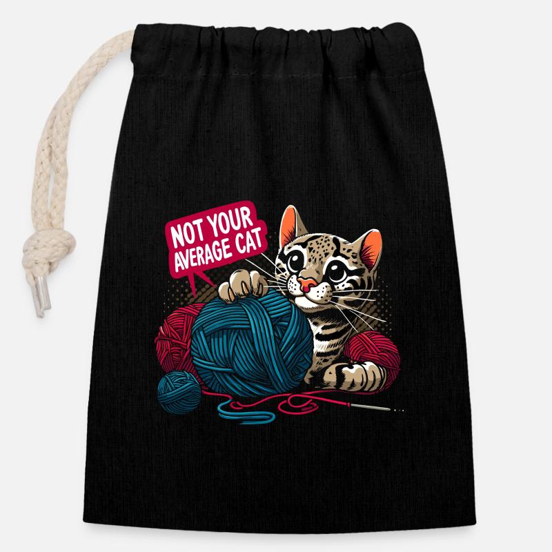 Ozelot Wild Cat Exotic Pets Jungle Big Cat - Verschließbarer Geschenkbeutel aus Baumwolle (14x20cm) - Schwarz
