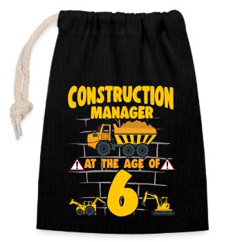 Fête de construction 6e anniversaire camion de 6 ans - Sac cadeau en coton avec cordon (14 x 20 cm) - noir - Devant