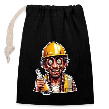 Bauarbeiter Bier Betrunken Lustig - Verschließbarer Geschenkbeutel aus Baumwolle (14x20cm) - Schwarz - Vorne