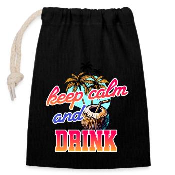 Restez calme et buvez - Cool Coconut - Sac cadeau en coton avec cordon (14 x 20 cm) - noir - Devant