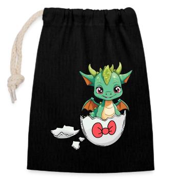 Drache Drachen Eierschale schlüpfen Baby Kind - Verschließbarer Geschenkbeutel aus Baumwolle (14x20cm) - Schwarz - Vorne