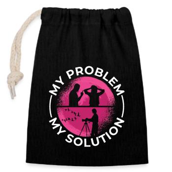 Ornithologue Mon problème Ma solution Pictogramme Maman - Sac cadeau en coton avec cordon (14 x 20 cm) - noir - Devant