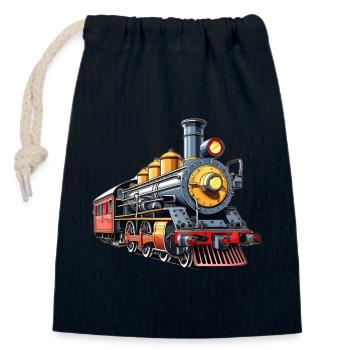 Steam Train Cartoon Nostalgia - Closable cotton gift bag (14x20cm) - navy - Front